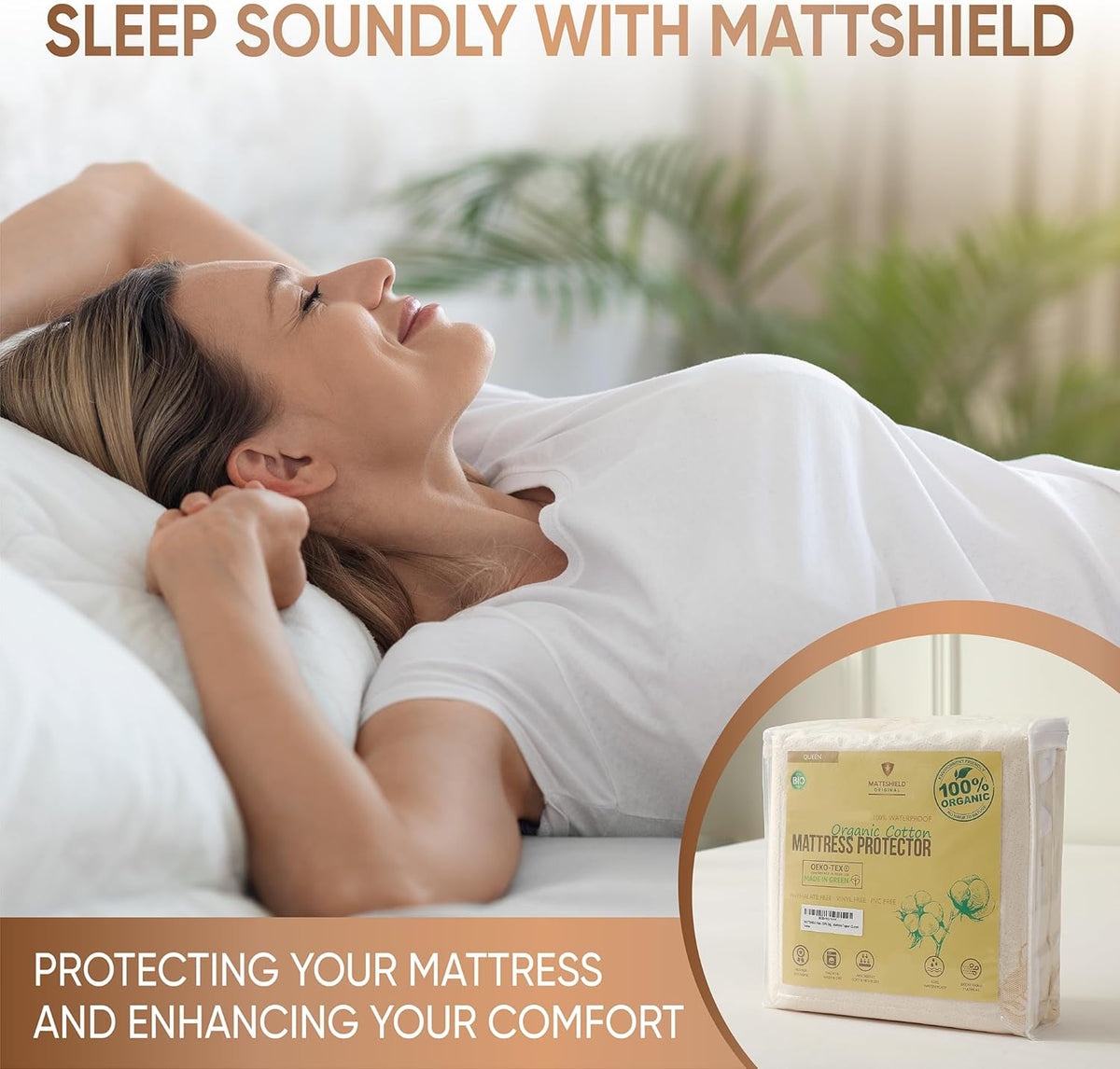 Waterproof Organic Mattress Protector Twin XL - Organic Cotton Breathable Mattress Pad Cover - 200