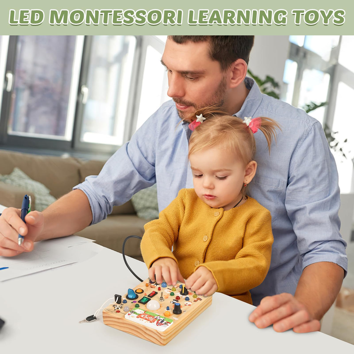 Joyreal Wooden Busy Board for Toddlers - Montessori Toys for 1 2 3 Year Old