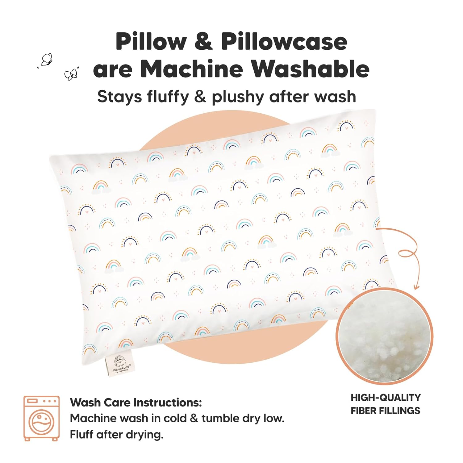 KeaBabies Toddler Pillow with Pillowcase, Jumbo 14X20 - Soft Organic Cotton Toddler Pillows for
