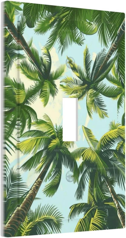 Summer Sky Coconut Palms Trees Green Plants Leaf Decorative Light Switch Cover 1 Gang Single Toggle