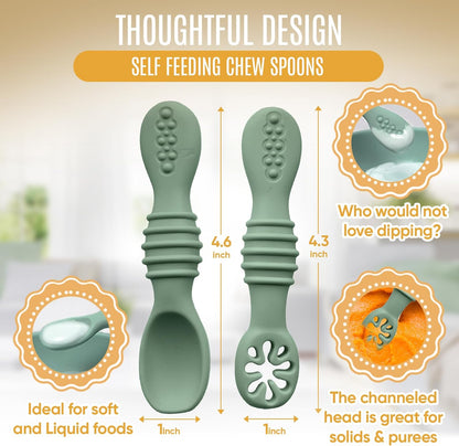 4pc Silicone Baby Spoons Self Feeding Baby Utensils 6-12 Months - 3 Baby Spoon - 1 Baby Fork