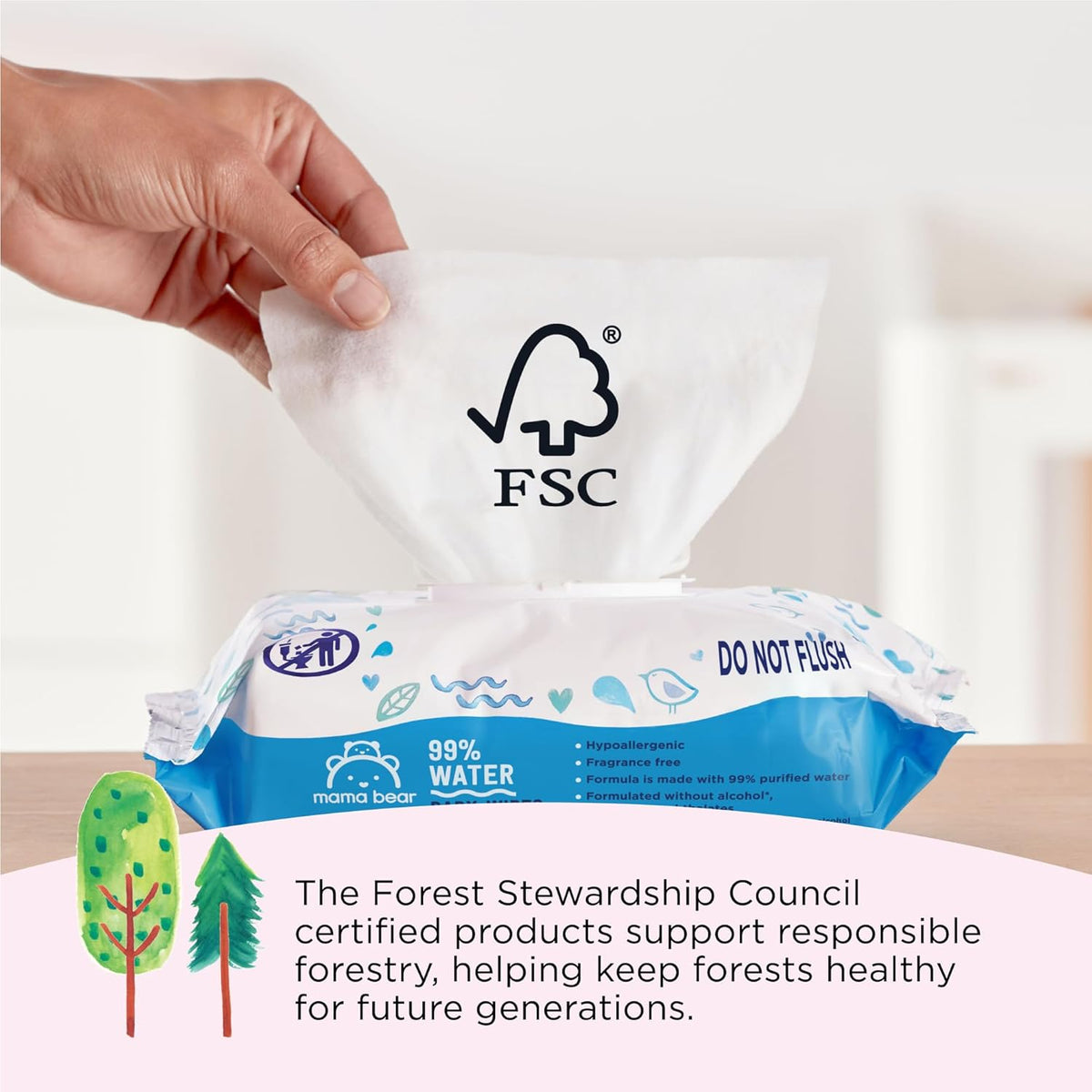 Amazon Brand - Mama Bear 99% Water Based Baby Wipes, Hypoallergenic for Sensitive Skin, Fragrance