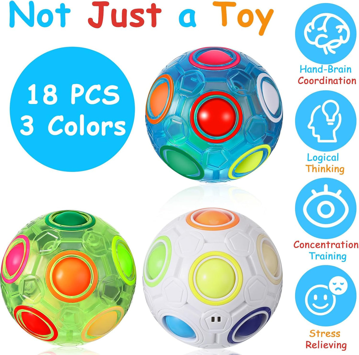 18 Pack Rainbow Puzzle Ball Magic Rainbow Ball with 3 Pack Pouches Fidget Toy Ball for Kids Speed