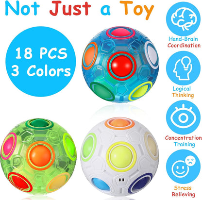 18 Pack Rainbow Puzzle Ball Magic Rainbow Ball with 3 Pack Pouches Fidget Toy Ball for Kids Speed