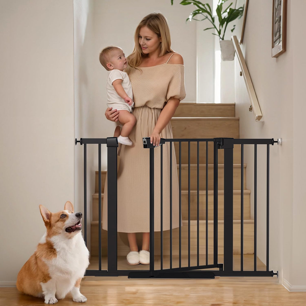 Baby Gate for Stairs - 29.6-46" Auto Close Dog Gate for Doorways, Extra Wide Child Gate Indoor