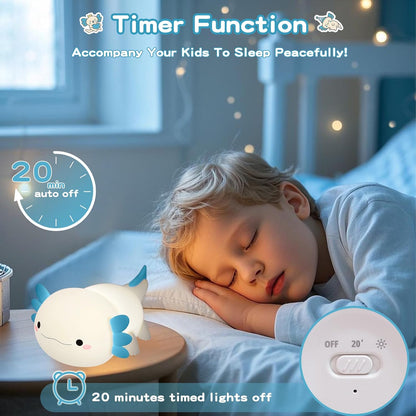 Axolotl Night Light,Cute Axolotl Lamp,Food Grade Silicone Nursery Nightlight,Rechargeable/Dimmable