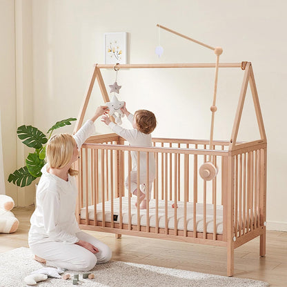Baby Crib Mobile Arm Wooden Holder with Rotating Music Box Nursery Decor Attachment Safe Anti Slip