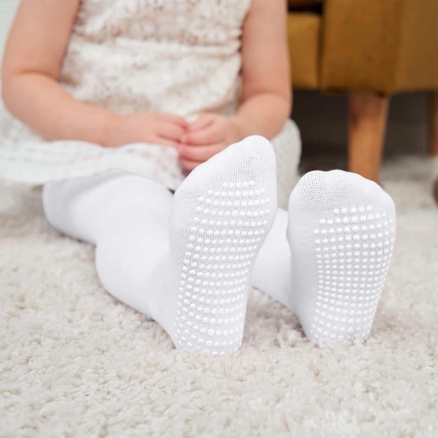 Zando Baby Girls Tights Cozy Cotton Infant Non Slip Grip Leggings Toddler Solid Knit Pantyhose Warm