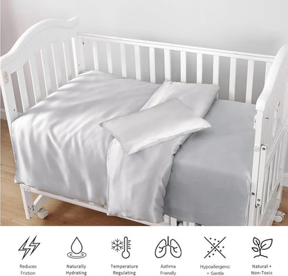 Organic Silk Baby Pillowcase with Zipper, Small 10"x13" Pillow Cover for Boys & Girls, Ideal for