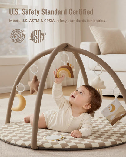 Blissful Diary Baby Play Gym Mat, Play Mat Activity Mat with 6 Detachable Toys for Stage-Based
