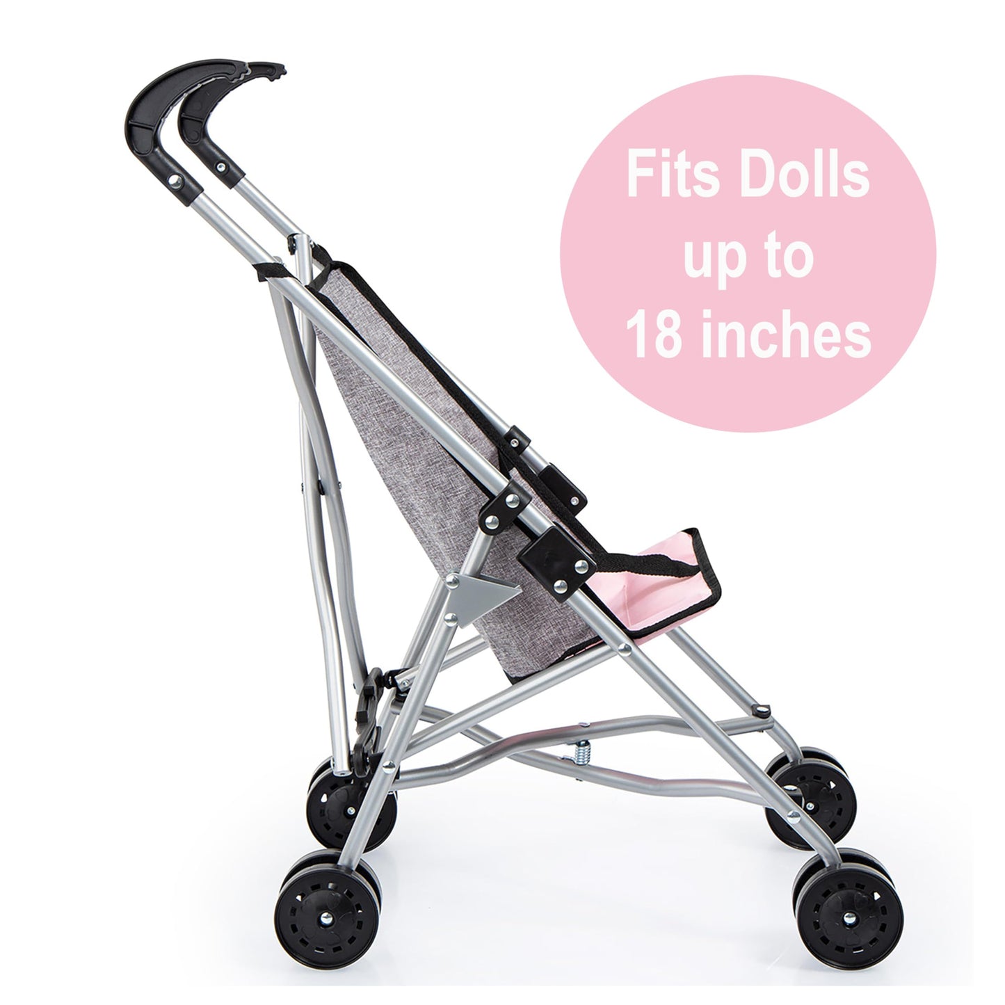 Bayer Doll Umbrella Stroller, Foldable Toy Buggy for 18 Inch Dolls, Grey
