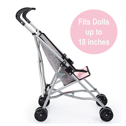 Bayer Doll Umbrella Stroller, Foldable Toy Buggy for 18 Inch Dolls, Grey
