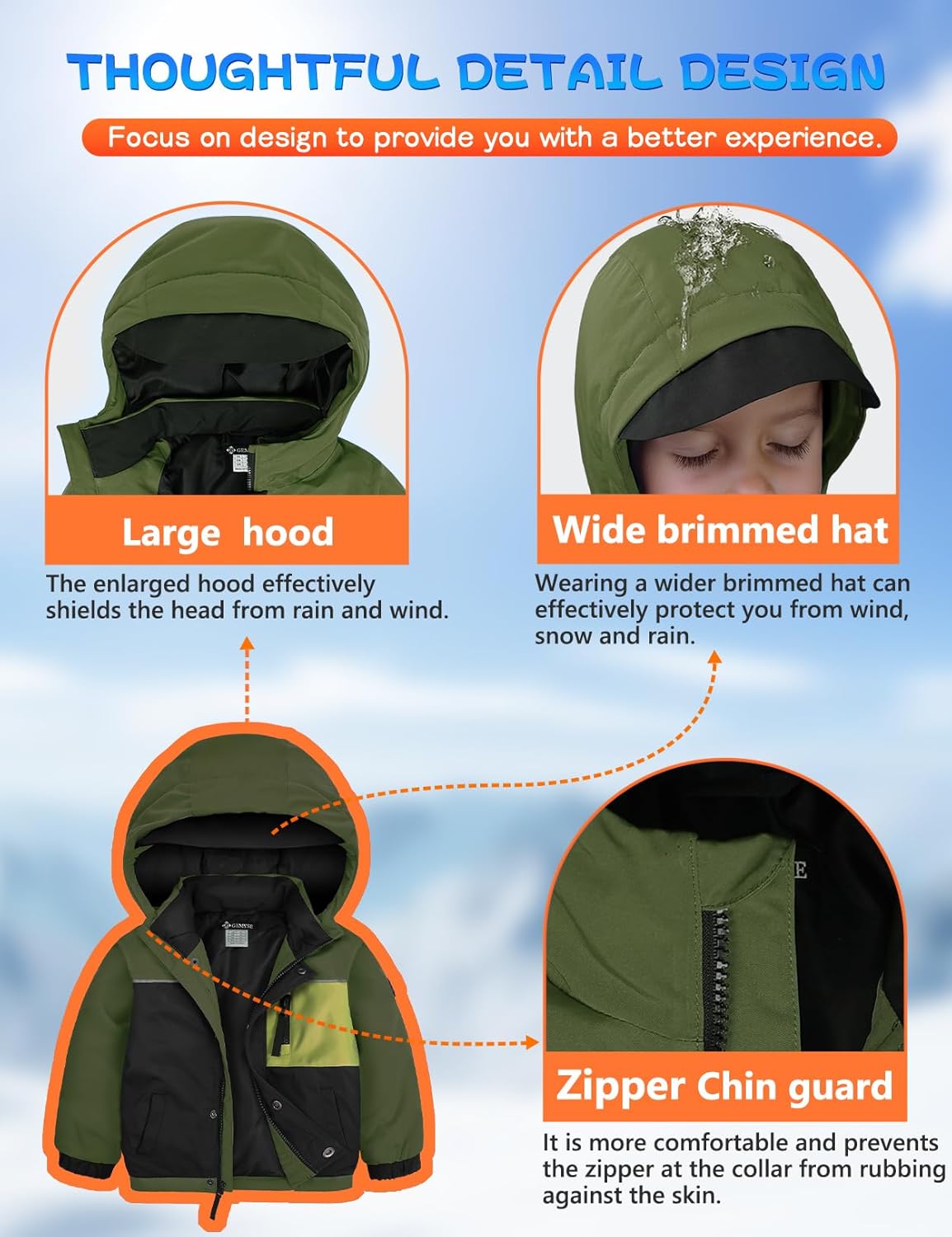 GEMYSE Toddler Boys Winter Coat Waterproof Ski Snow Jacket with Hood Thicken Warm Baby Jacket