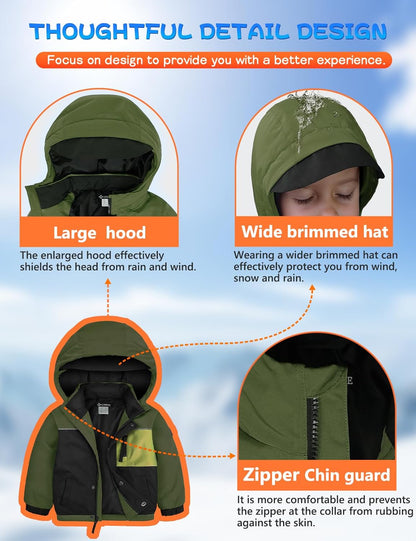 GEMYSE Toddler Boys Winter Coat Waterproof Ski Snow Jacket with Hood Thicken Warm Baby Jacket