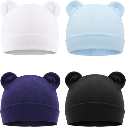 DRESHOW BQUBO 4 Pieces Baby Beanie Newborn Toddler Soft Cute Knit Hat Hospital Hats for Baby Boys
