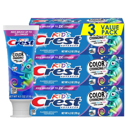 Crest Advanced Kid's Fluoride Toothpaste, Bubblegum Flavor, 4.2 oz, 3 Count, Color-Changing