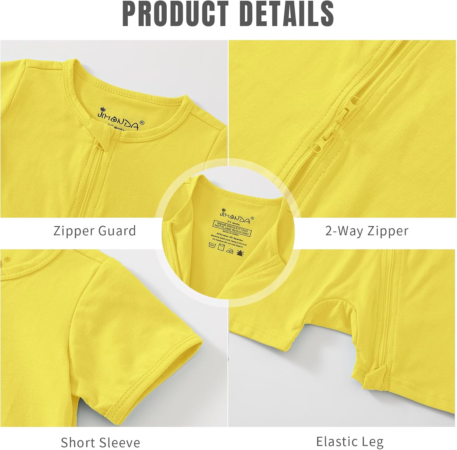 Jimonda Baby Rompers Cotton Baby Boys Baby Girls Short Sleeve Sleepers Pjs Two Way Zipper One-piece
