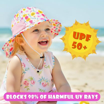 Toddler Baby Sun Hat Kids Summer UPF 50+ for Boys Girls Adjustable Beach Hats with Bucket Wide Brim