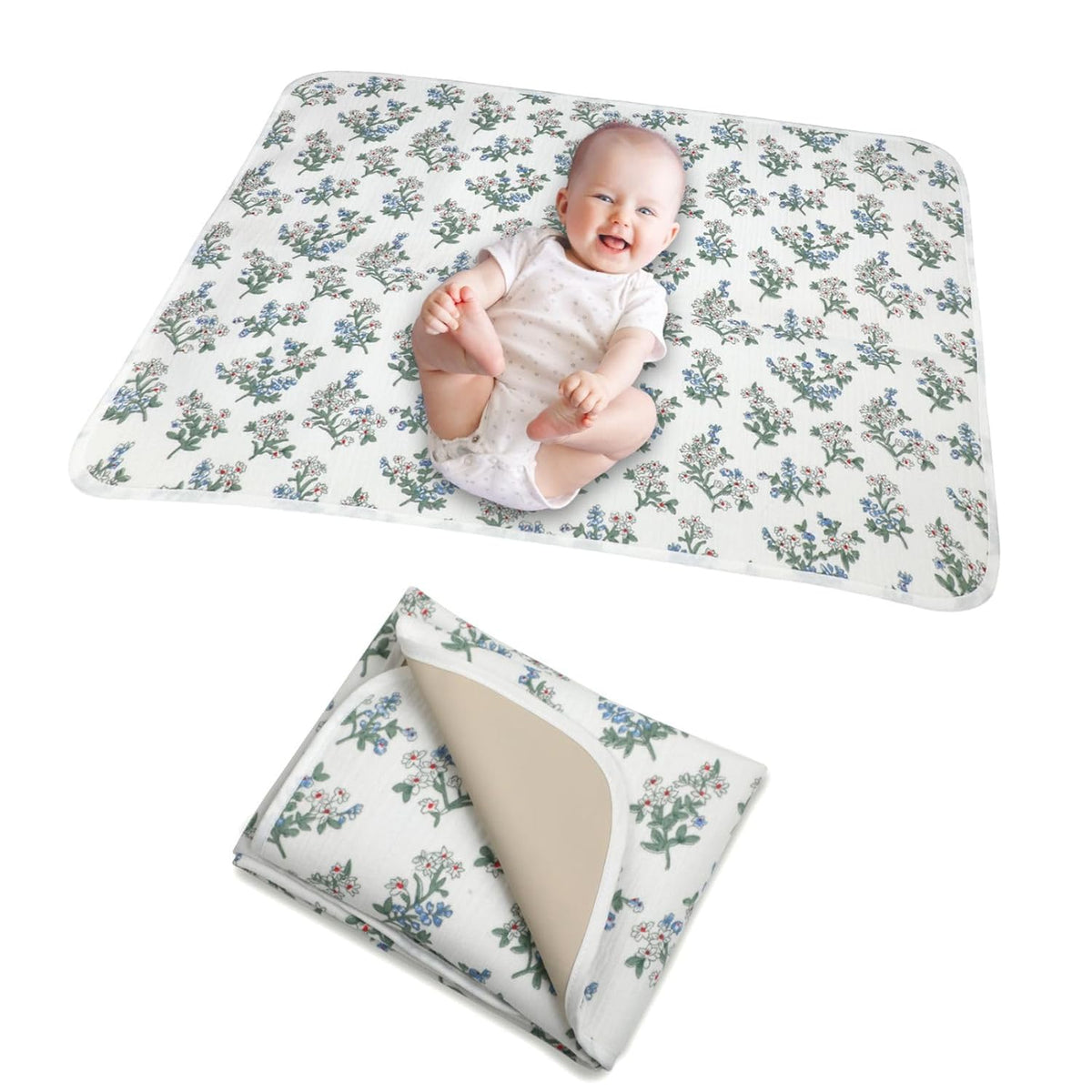 Baby Diaper Changing Pad, 19.7"x25.6" Waterproof Changing Pad Liners with 100% Muslin Cotton Front