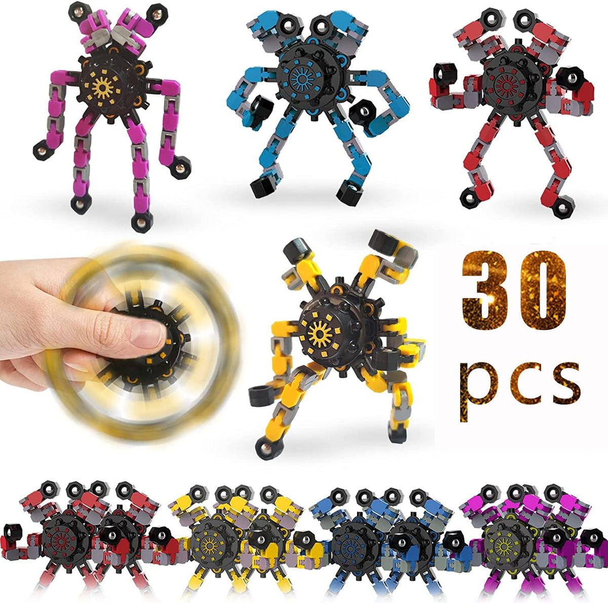 30pcs Random Fidget Spinners,DIY Deformable Robot Fingertip Toys,Decompression Spinner,Deformable