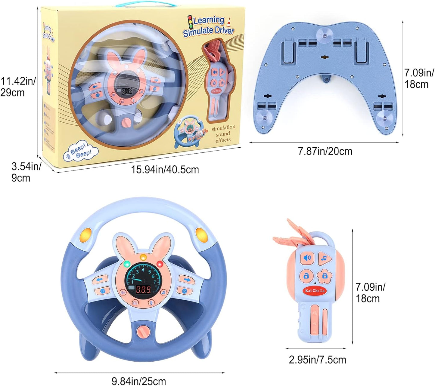 deAO Kids Steering Wheel for Backseat with Key Baby Toys Pretend Driving Simulated Steering Wheel