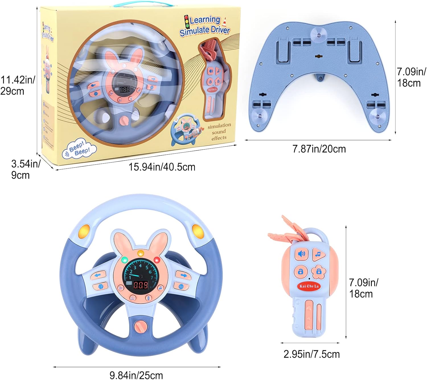 deAO Kids Steering Wheel for Backseat with Key Baby Toys Pretend Driving Simulated Steering Wheel
