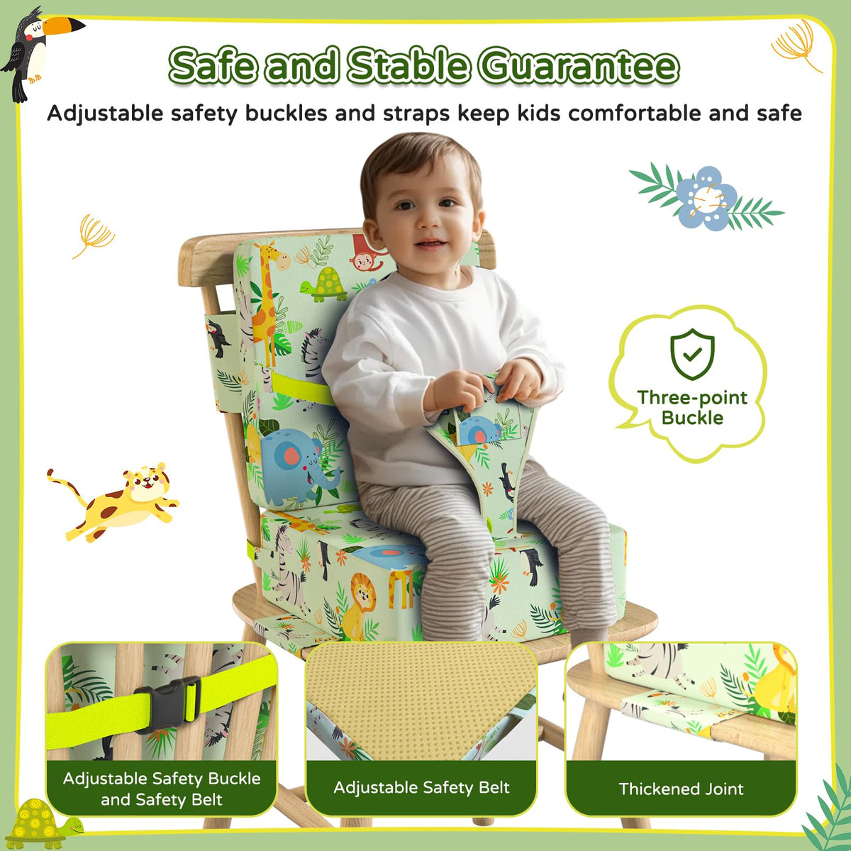 Vahlbeste Booster Seat for Kitchen Chair with Backrest & 4 Adjustable Straps, Portable TPU