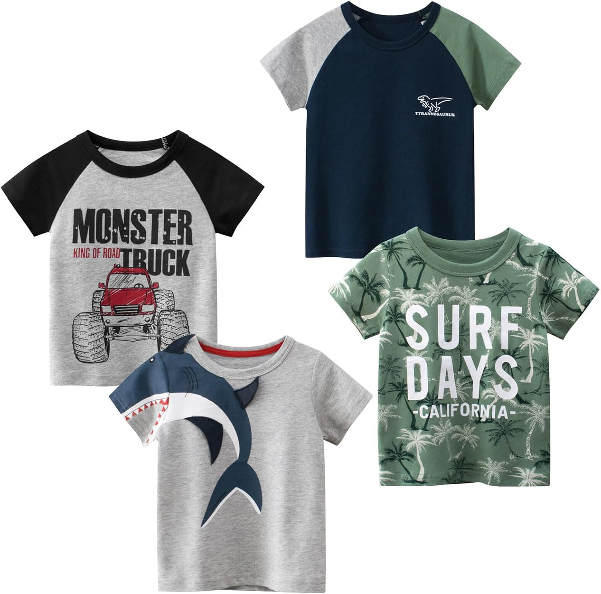 Boys' 4-Pack Excavator Short Sleeve Crewneck T-Shirts Top Tee Size 2-7 Years Toddler Boys' Value
