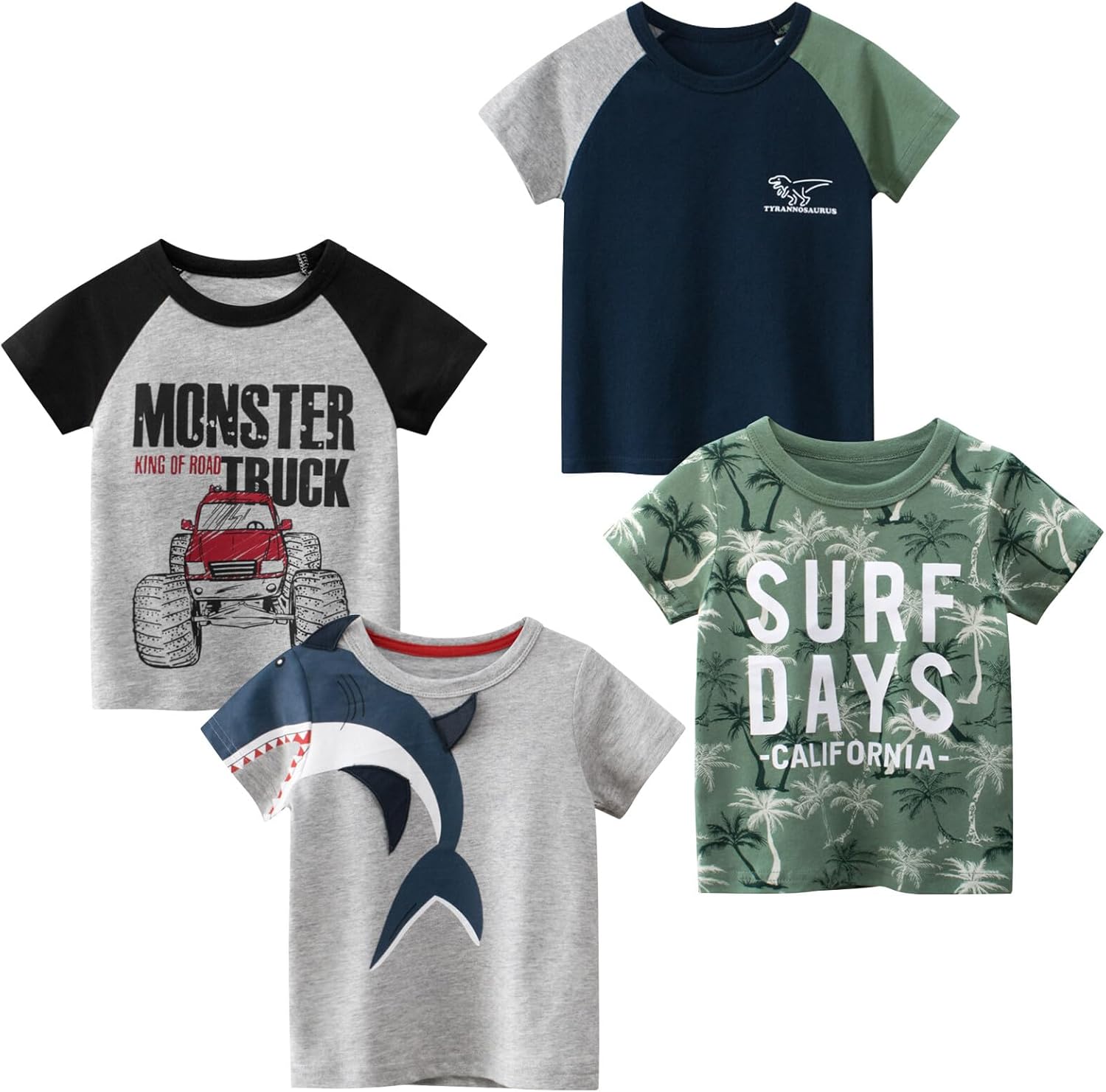 Boys' 4-Pack Excavator Short Sleeve Crewneck T-Shirts Top Tee Size 2-7 Years Toddler Boys' Value