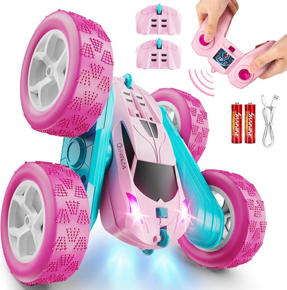 RC Cars, Pink Remote Control Car for Girls, 2.4 GHZ Double Sided RC Stunt Car 360° Rotating Remote