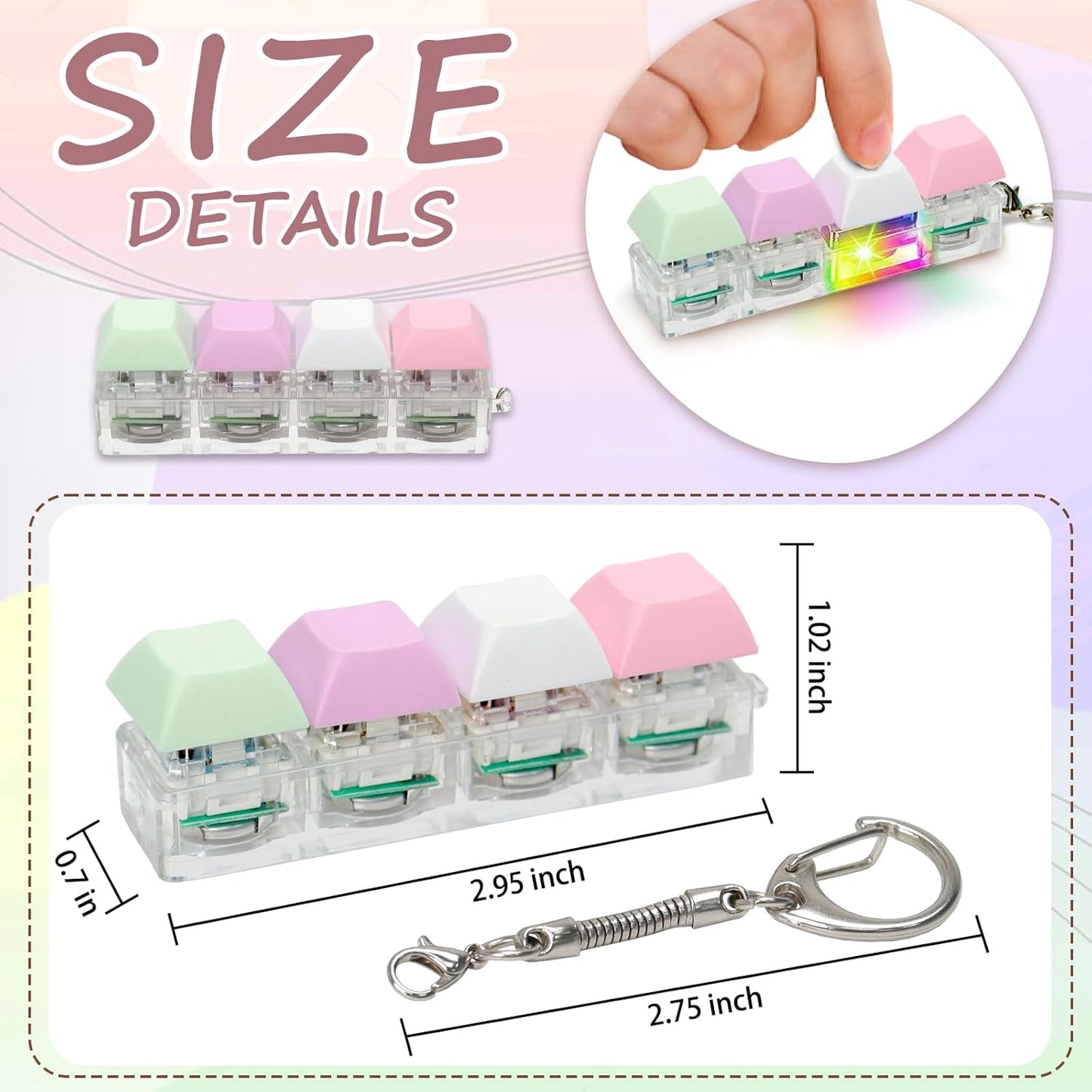 Keyboard Fidget Toys for Adults Keyboard Clicker with LED Light Keychain Fidget Sensory Fun Toys