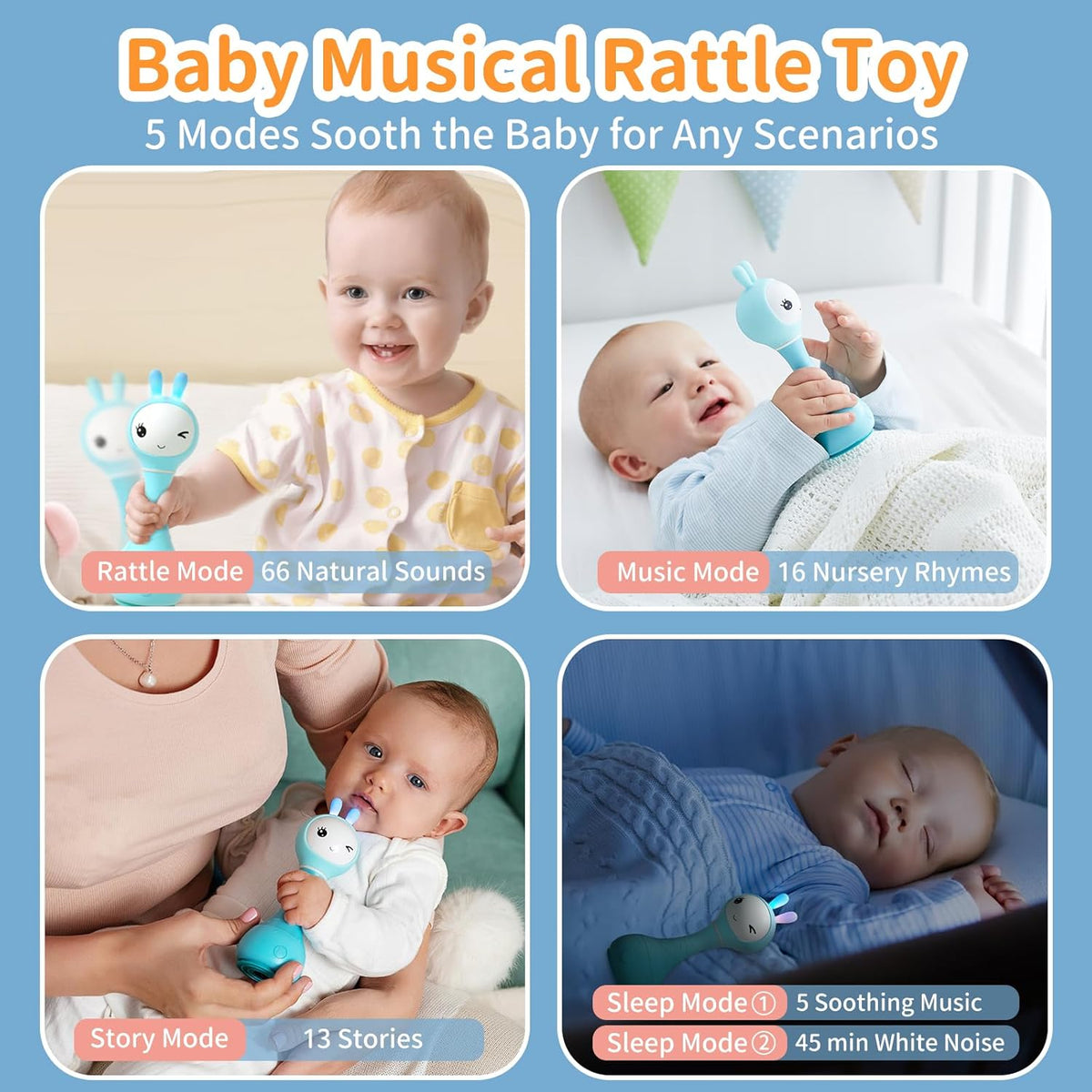 alilo Smarty Bunny Baby Rattle Musical Light Up Toys, Infants Newborns Baby Toys 0-3-6-12-18-24