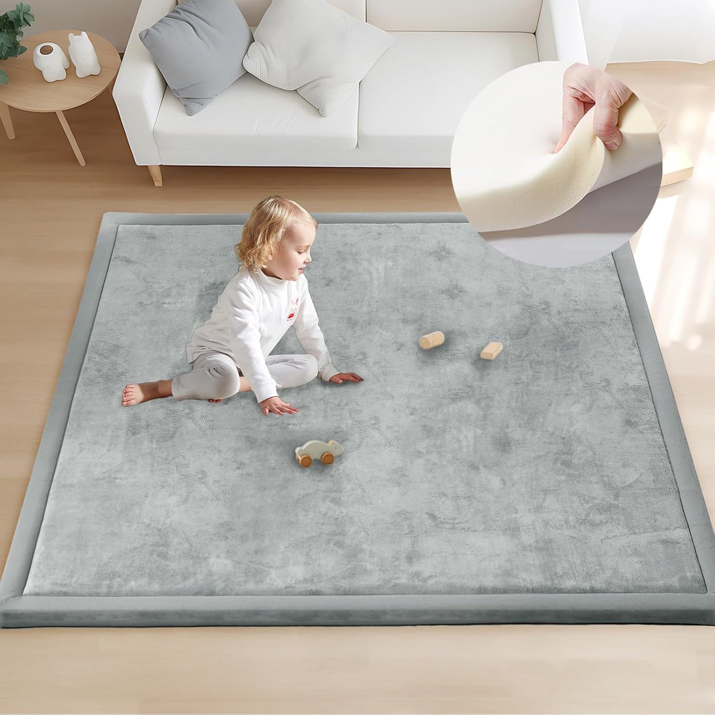ACOMOPACK Baby Play Mat for Floor 1.3" Thick Memory Foam 50x50 Soft Velvet Playpen Mat for