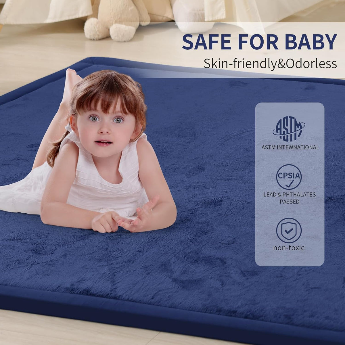 ACOMOPACK Baby Play Mat for Floor 1.3" Thick Memory Foam Play Mat 39"×59" Tummy Time Crawling with