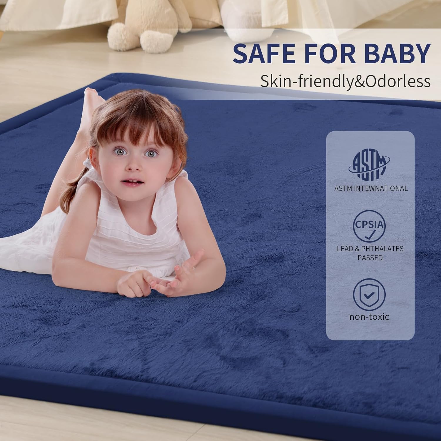 ACOMOPACK Baby Play Mat for Floor 1.3" Thick Memory Foam Play Mat 39"×59" Tummy Time Crawling with