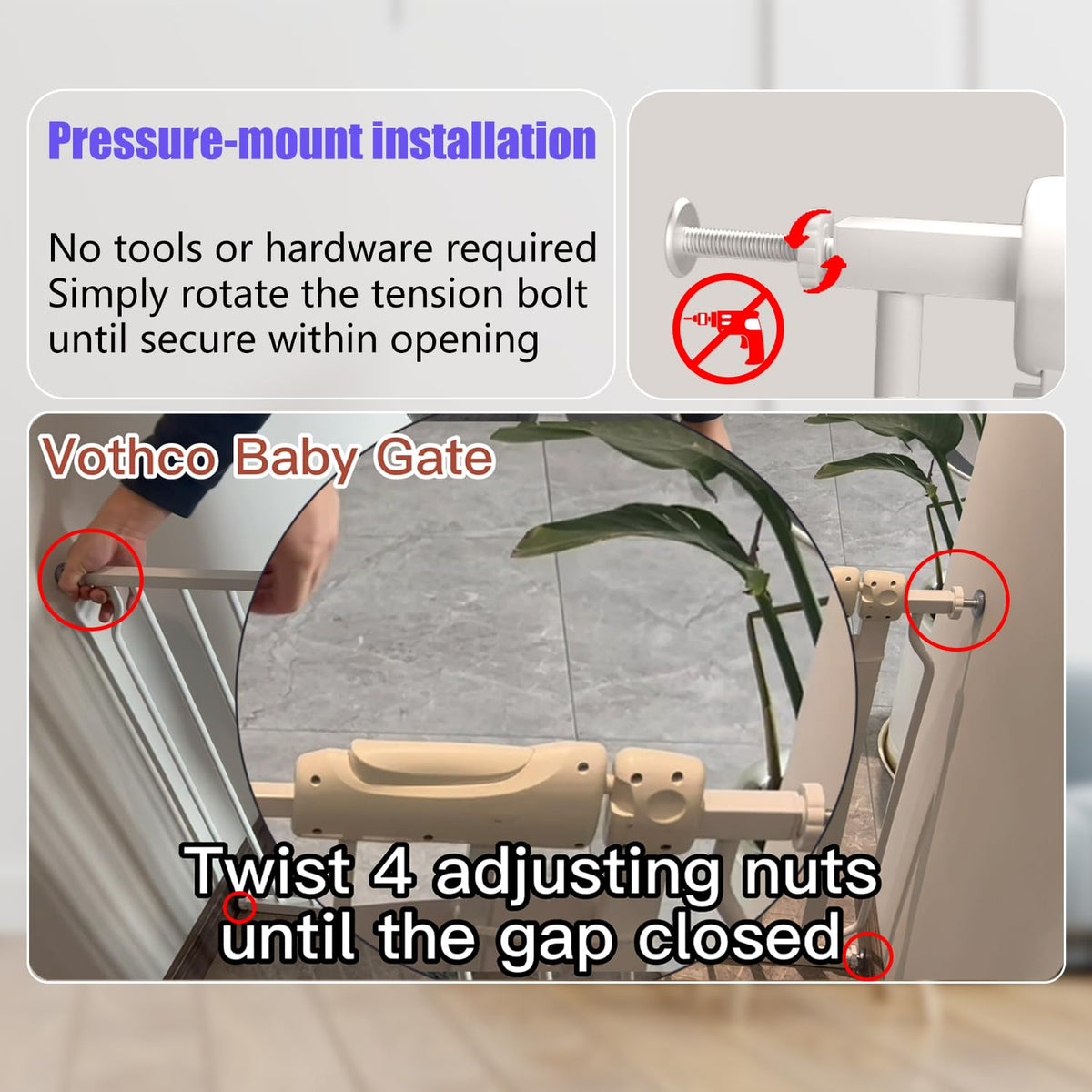 Walk Through Baby Gate 29-43.5 Inch Wide for Stairs Tension Pet Dog Gates Indoor for Doorways No