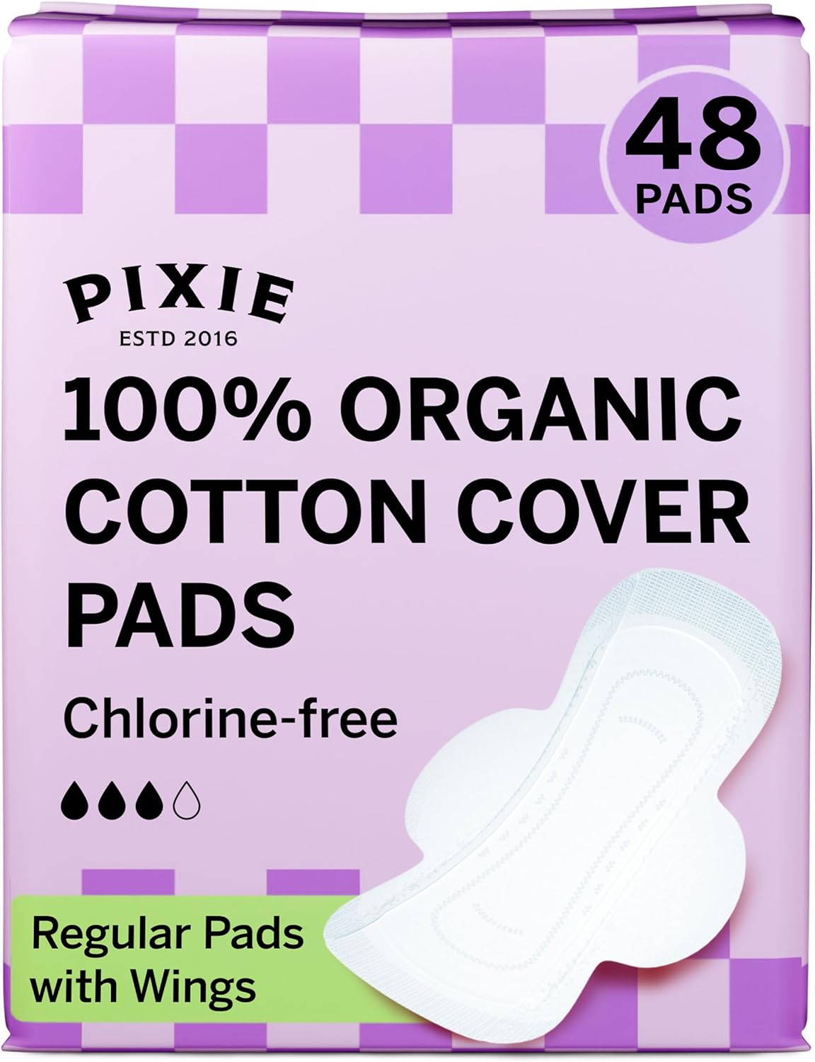 Pixie Organic Cotton Pads for Women - Ultra Thin with Wings, Leak-Proof & Moisture-Wicking