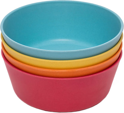 WeeSprout Bamboo Kids Bowls, Set of Four 10 oz Kid-Sized Dinnerware, Cereal, Leftovers & Snack