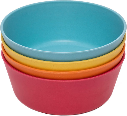 WeeSprout Bamboo Kids Bowls, Set of Four 10 oz Kid-Sized Dinnerware, Cereal, Leftovers & Snack