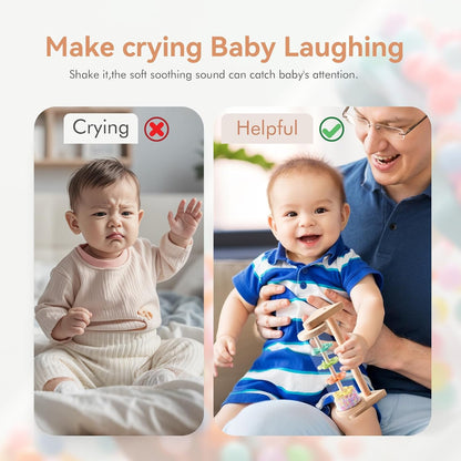 WOODEN TEETHER Wooden Soothing Rain Stick with Handle for 12 Months+ Babies Montessori Musical Baby