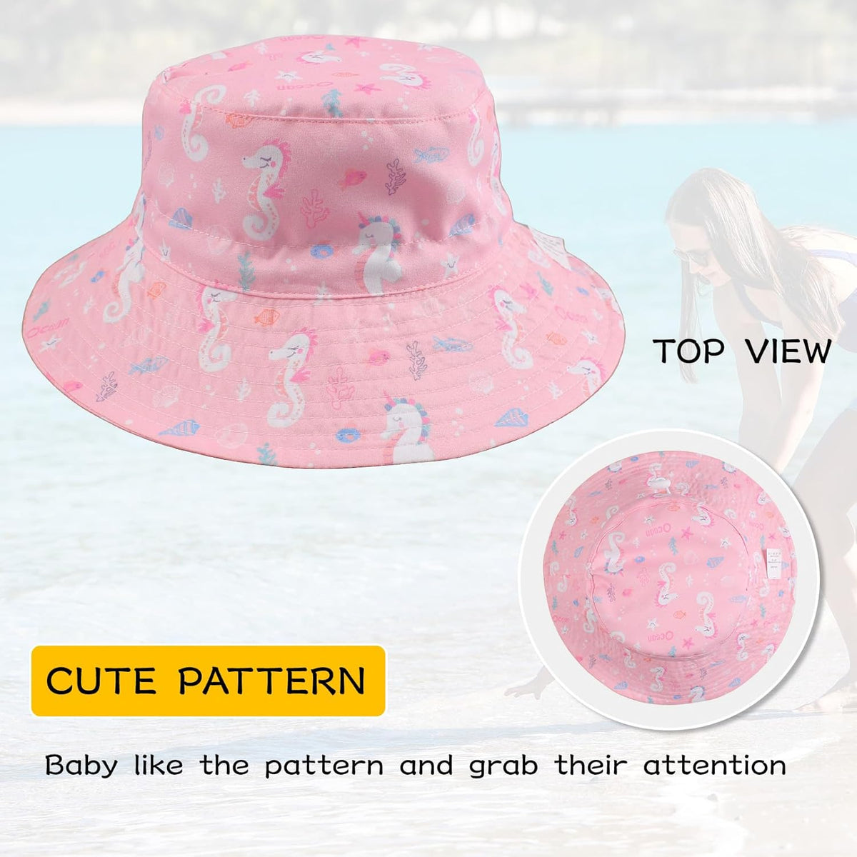 Peecabe Summer Baby Sun Hat for Boys Girls UPF 50+ Wide Brim Toddle Bucket Hat Adjustable Baby