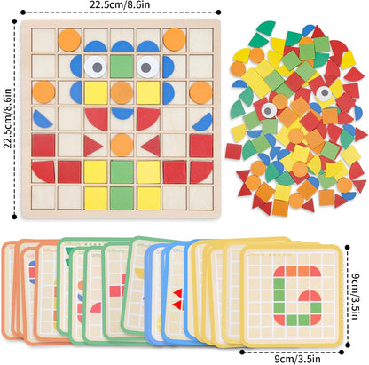 Montessori Tangram Educational, Geometric Shapes Puzzle Toys with 120Pcs Wooden Puzzle Blocks and