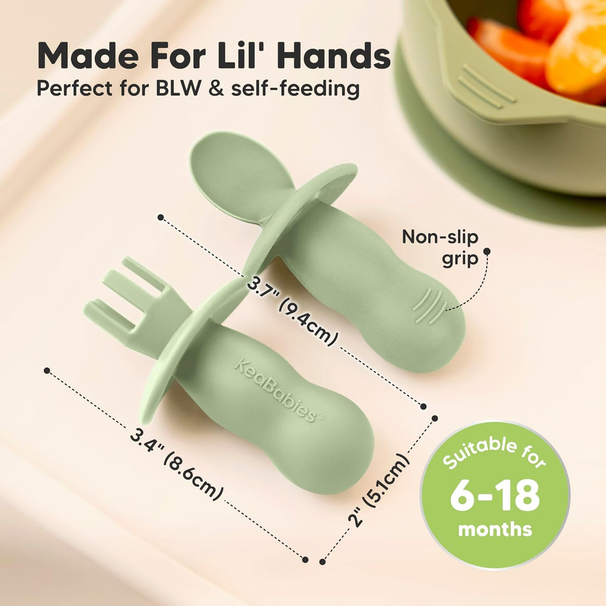 KeaBabies 4-Pack Silicone Baby Spoons and Forks Set - Baby Led Weaning Utensils 6-12 Months, Self