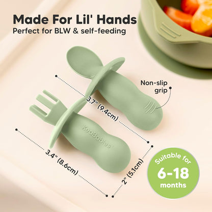 KeaBabies 4-Pack Silicone Baby Spoons and Forks Set - Baby Led Weaning Utensils 6-12 Months, Self