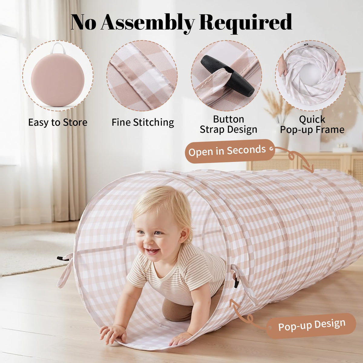 Suncuber Tunnel Toys for Toddlers: Pop Up Kids Play Tunnel with Carry Bag - Collapsible Peachskin
