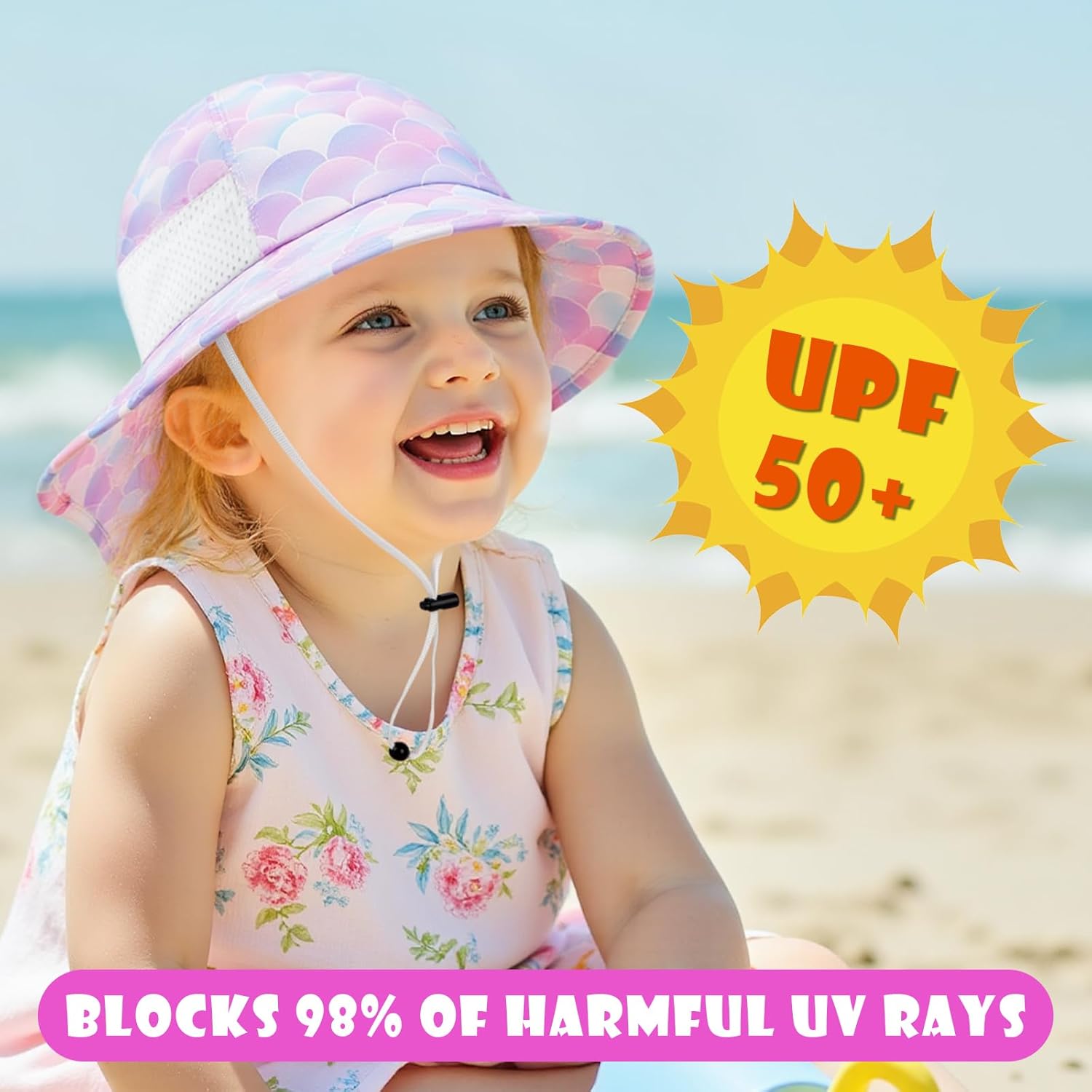Toddler Baby Sun Hat Kids Summer UPF 50+ for Boys Girls Adjustable Beach Hats with Bucket Wide Brim