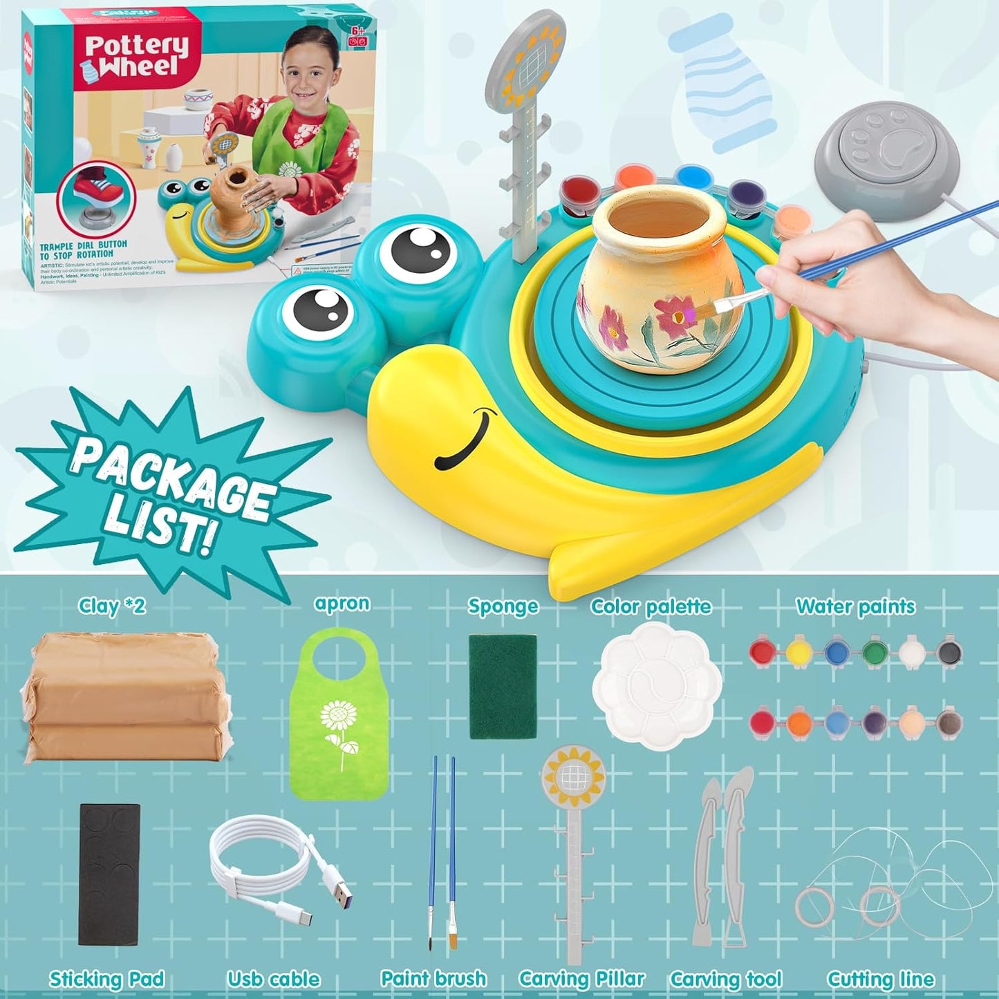 Pottery Wheel for Kids - Complete Art Supplies Arts & Crafts Kit, Crafts for Girls 8-12, Girls Boy