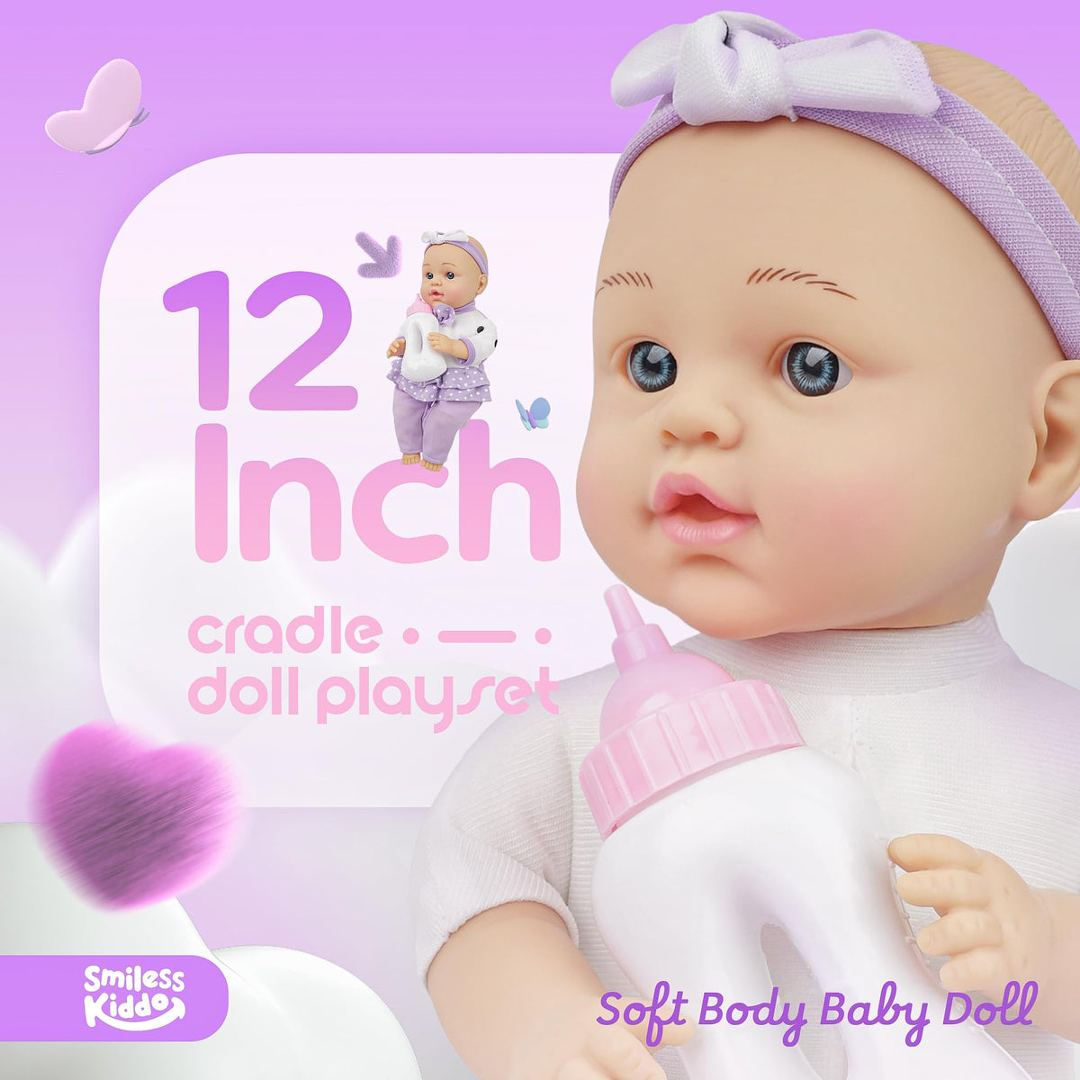 SMILESSKIDDO Baby Doll with Carrier Bassinet Bed 12" Dolls Playset Toddler