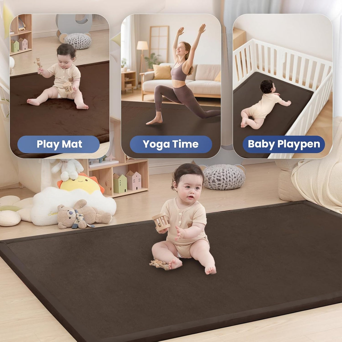 Baby Play Mat for Floor,1.3" Thick Memory foam Tummy Time Mat,Water Repellent Soft Velvet Nursery