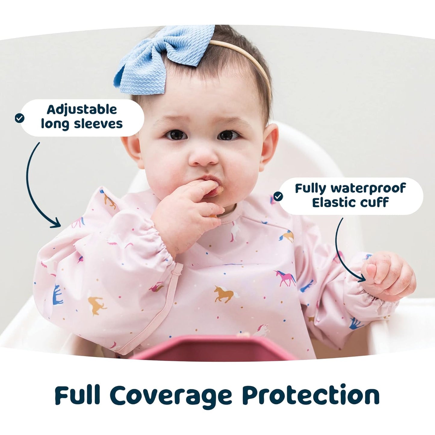 Tiny Twinkle Mess Proof Baby Bib,Waterproof Smock Baby Bib for Eating,Machine Washable Long Sleeve